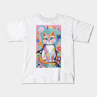 Feline Kaleidoscope: Abstract Cat Composition Kids T-Shirt